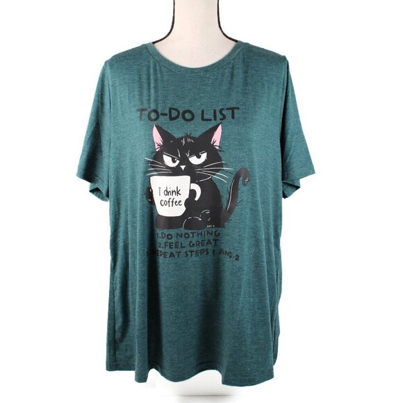 Bloomchic "To-Do List: Drink Coffee" Cat Graphic Tee - Size 14/16 - NWT - Picture 2 of 8